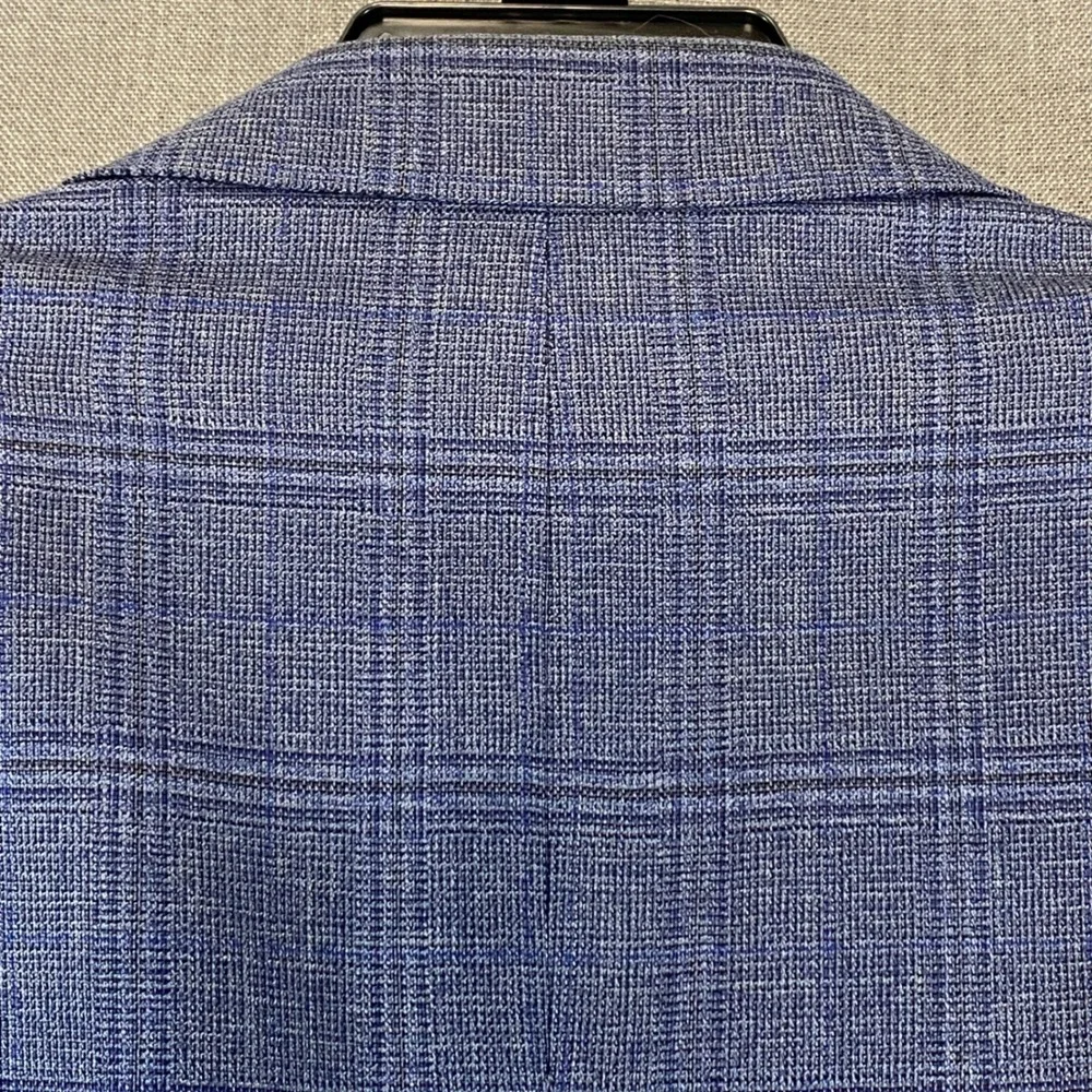 Joseph & Feiss Gold Mens 44R Blue Plaid 100% Wool Blazer Classic Fit Sport Coat